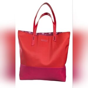 Lancôme Large Hot Red/Pink Sleek Lined Flamingo Lips & Lollipops Nylon Tote Bag